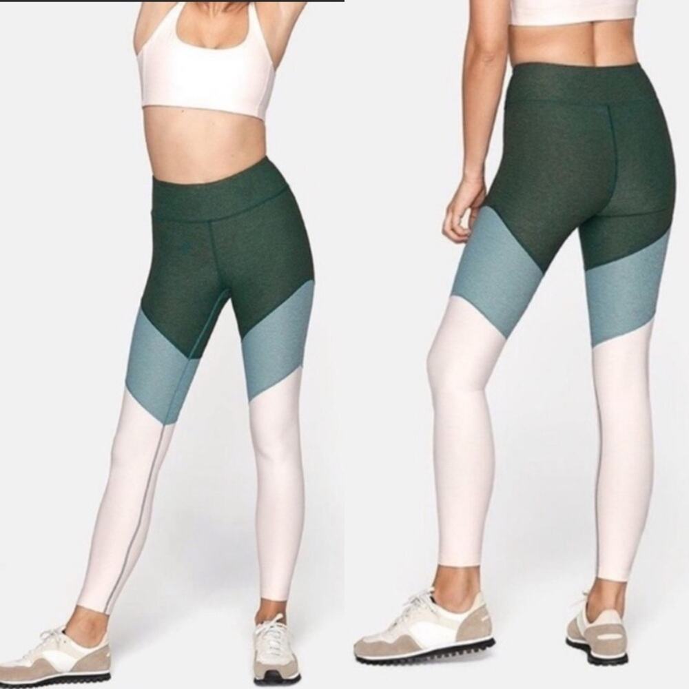 Outdoor Voices Colorblock Springs 7/8 Forest Green and Pink  Leggings